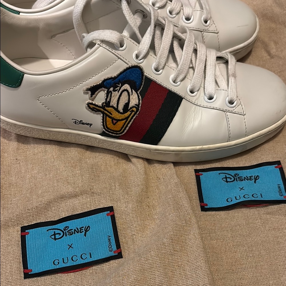 Gucci White Sneakers with Donald Duck Patch